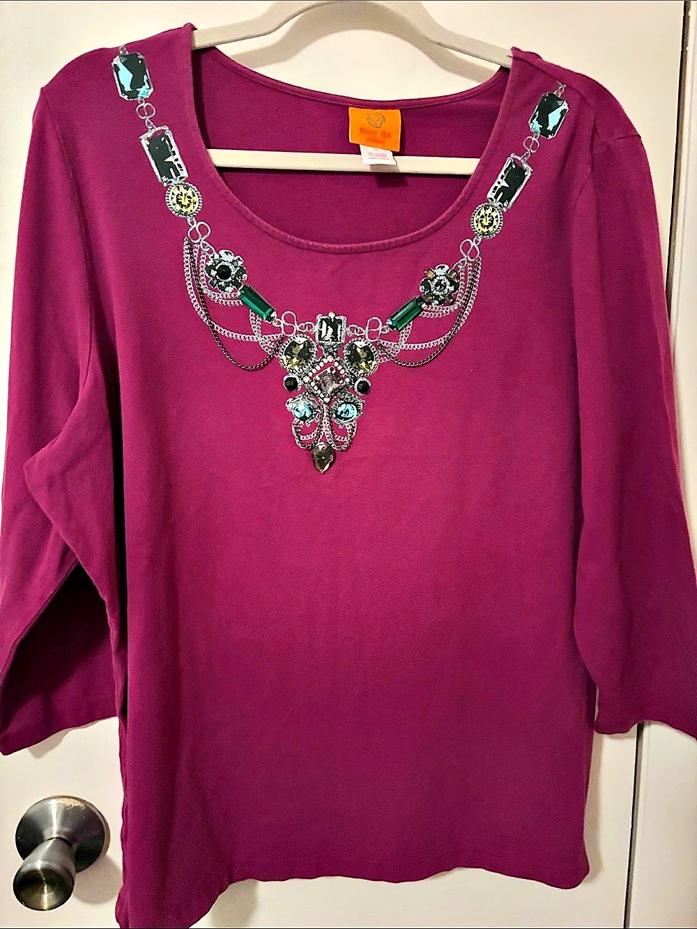 Ruby Rd. Embellished Long Sleeve Tunic in Purple Size 1X Like New